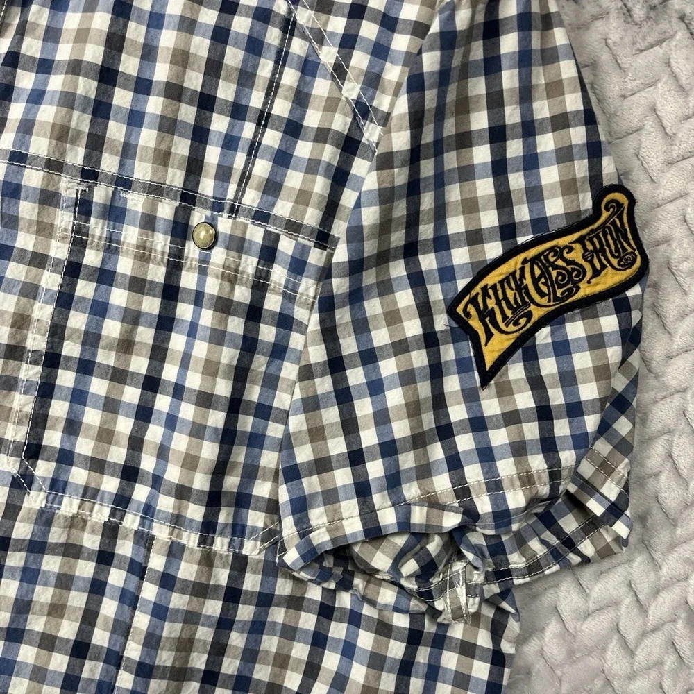 Harley Davidson Shirt Mens 3XL Pearl Snap Slim Check Skull Patches - Picture 4 of 12